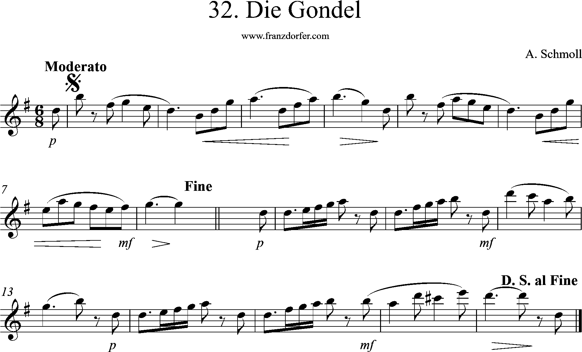 clarinet sheet, die Gondel, g-high
